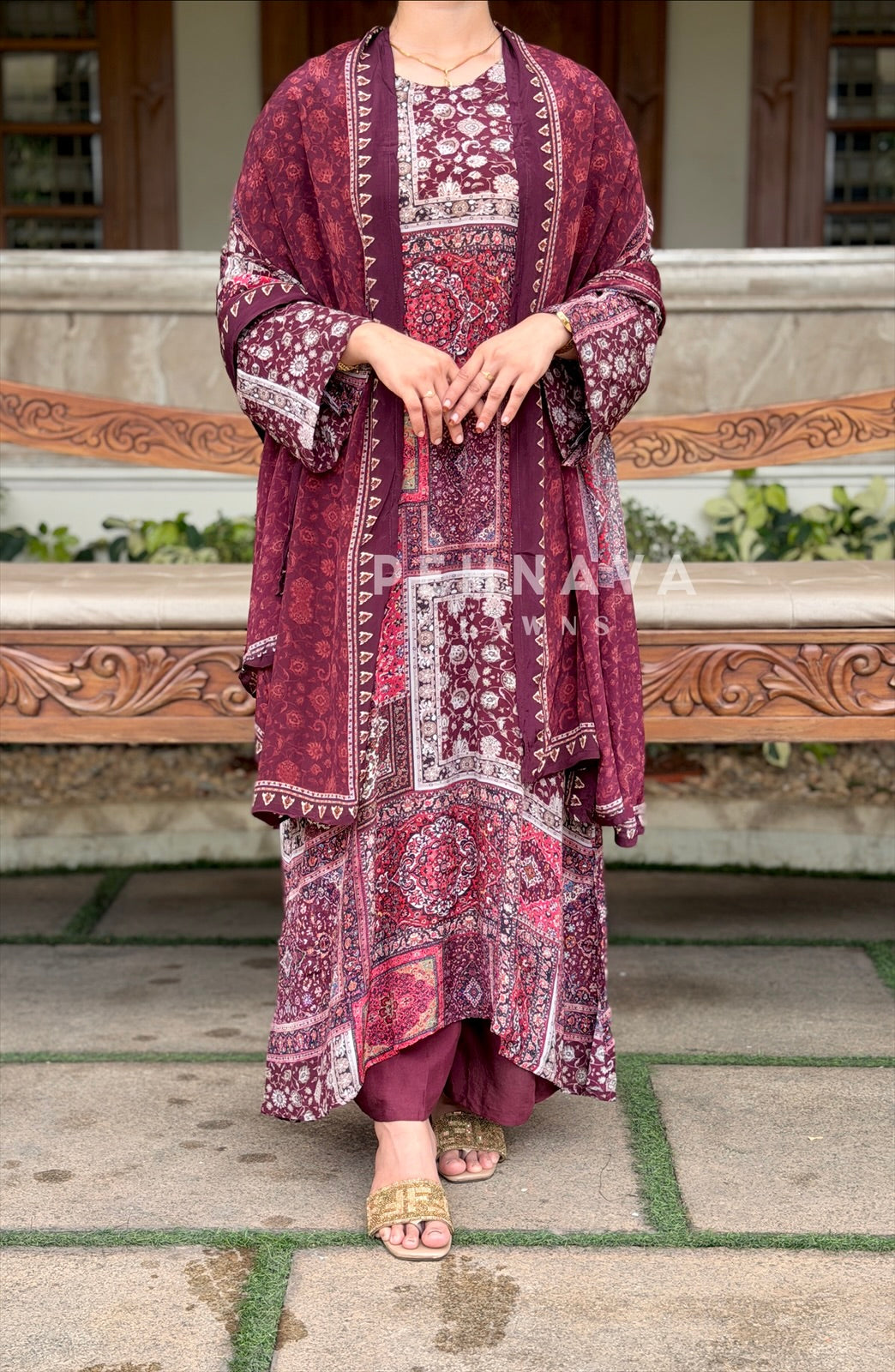 Printed Kaftan Three Piece Suit Set 5067