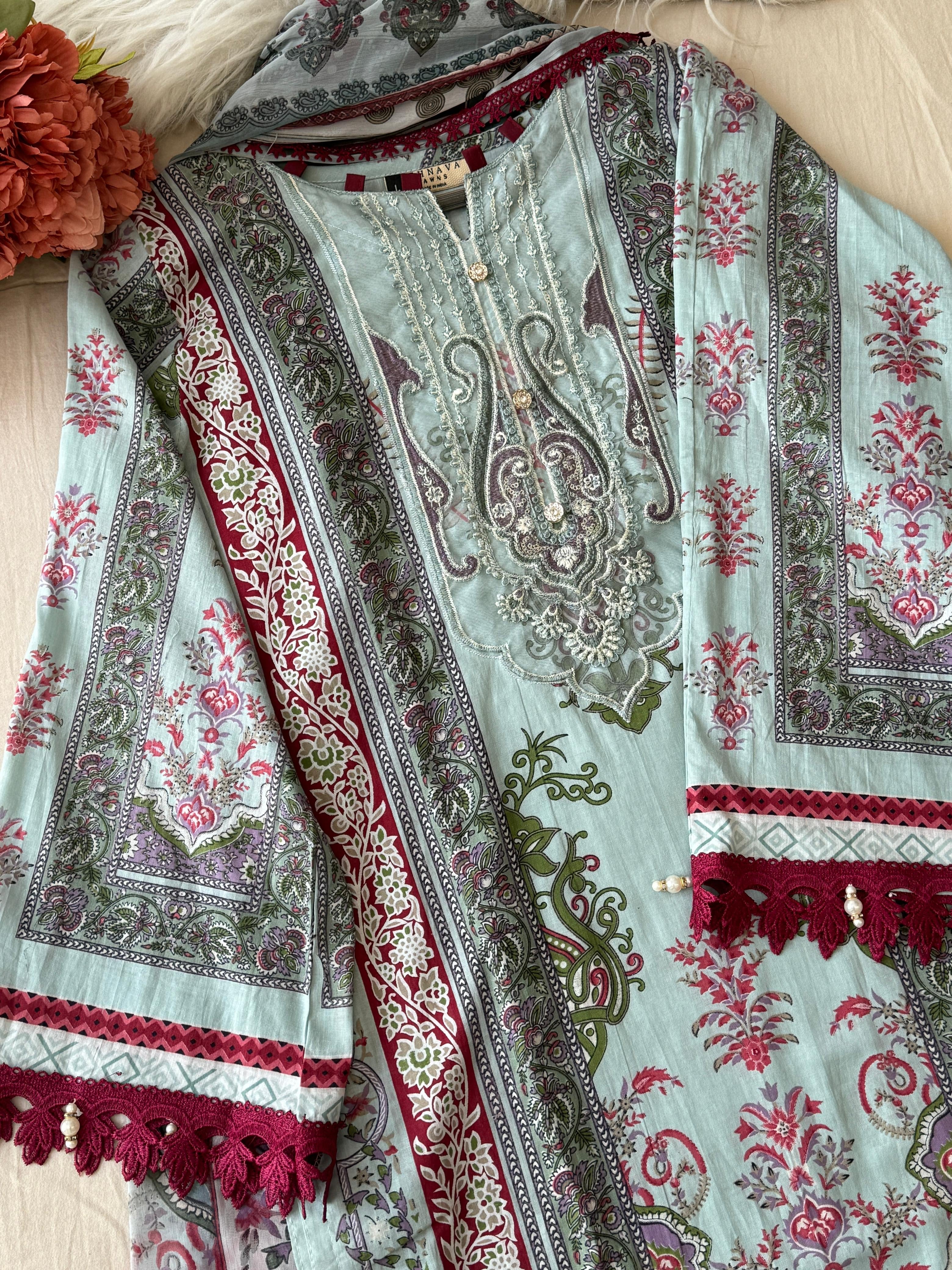 Paki Printed casual suit with chiffon dupatta 1393 - Pehnava Lawns