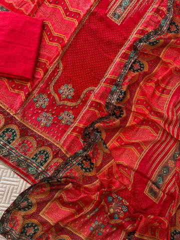 Red Party wear Crepe Suit-2001