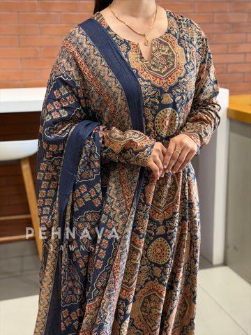 Ajrakh Printed Anarkali Three Piece Set SN5314