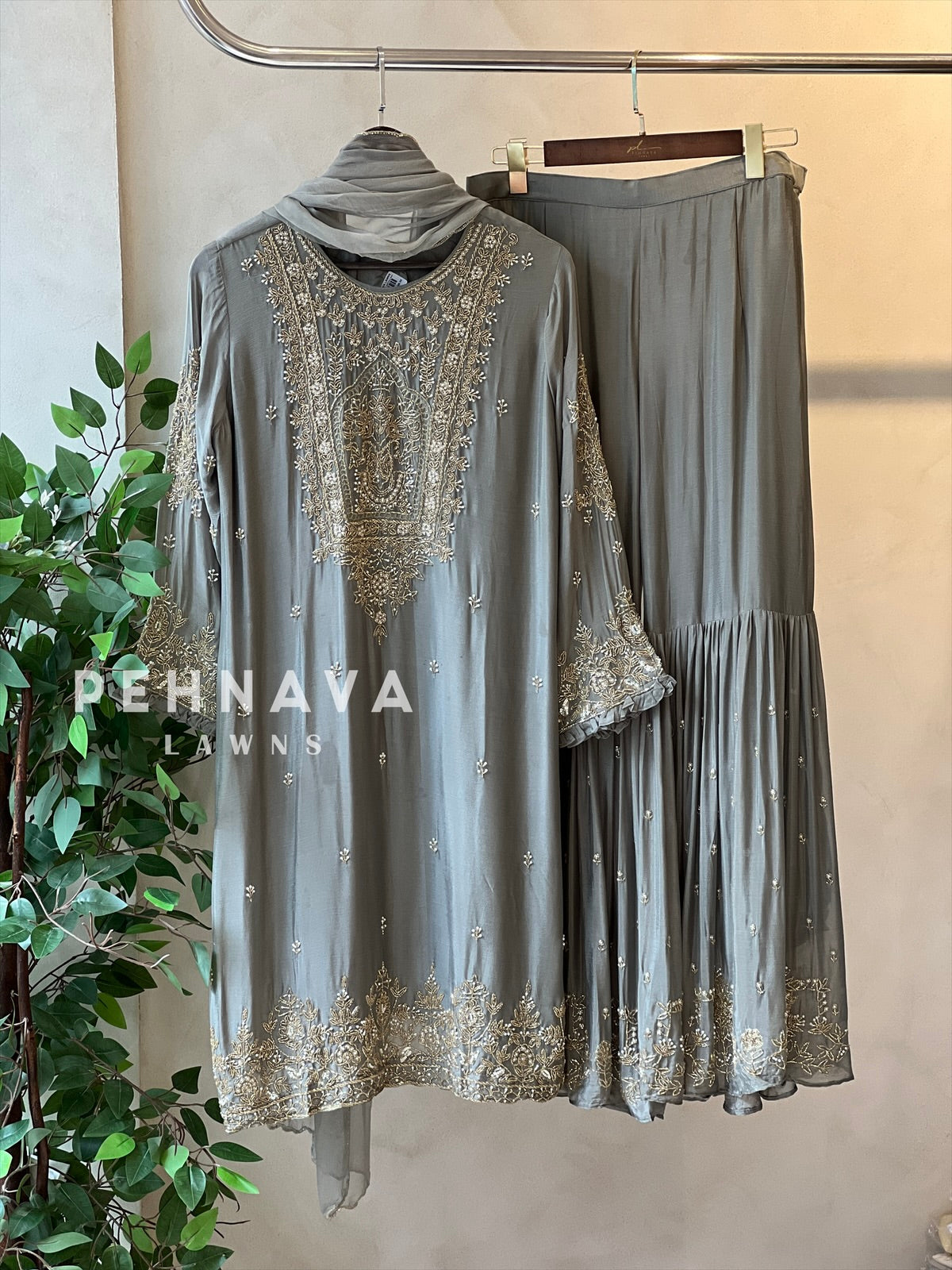 Heavily Handworked Sharara with Pure Chiffon Dupata