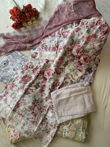 Lace Trimmed Floral Suit-Set-5006