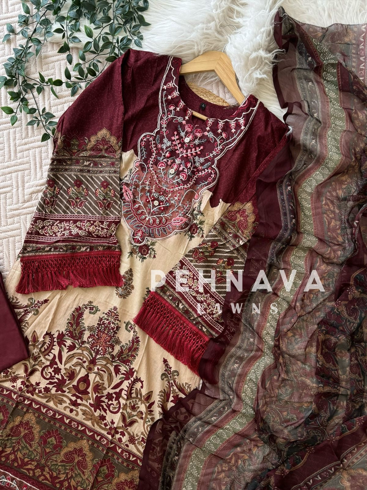 Modern Red Cotton Suit-1287c