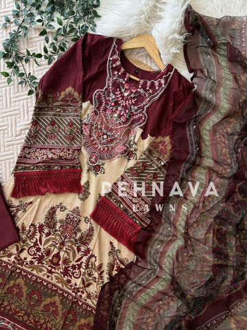 Modern Red Cotton Suit-1287c