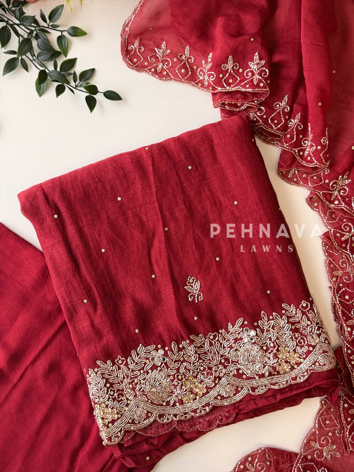 Chanderi Handworked Unstitched Suit-18566