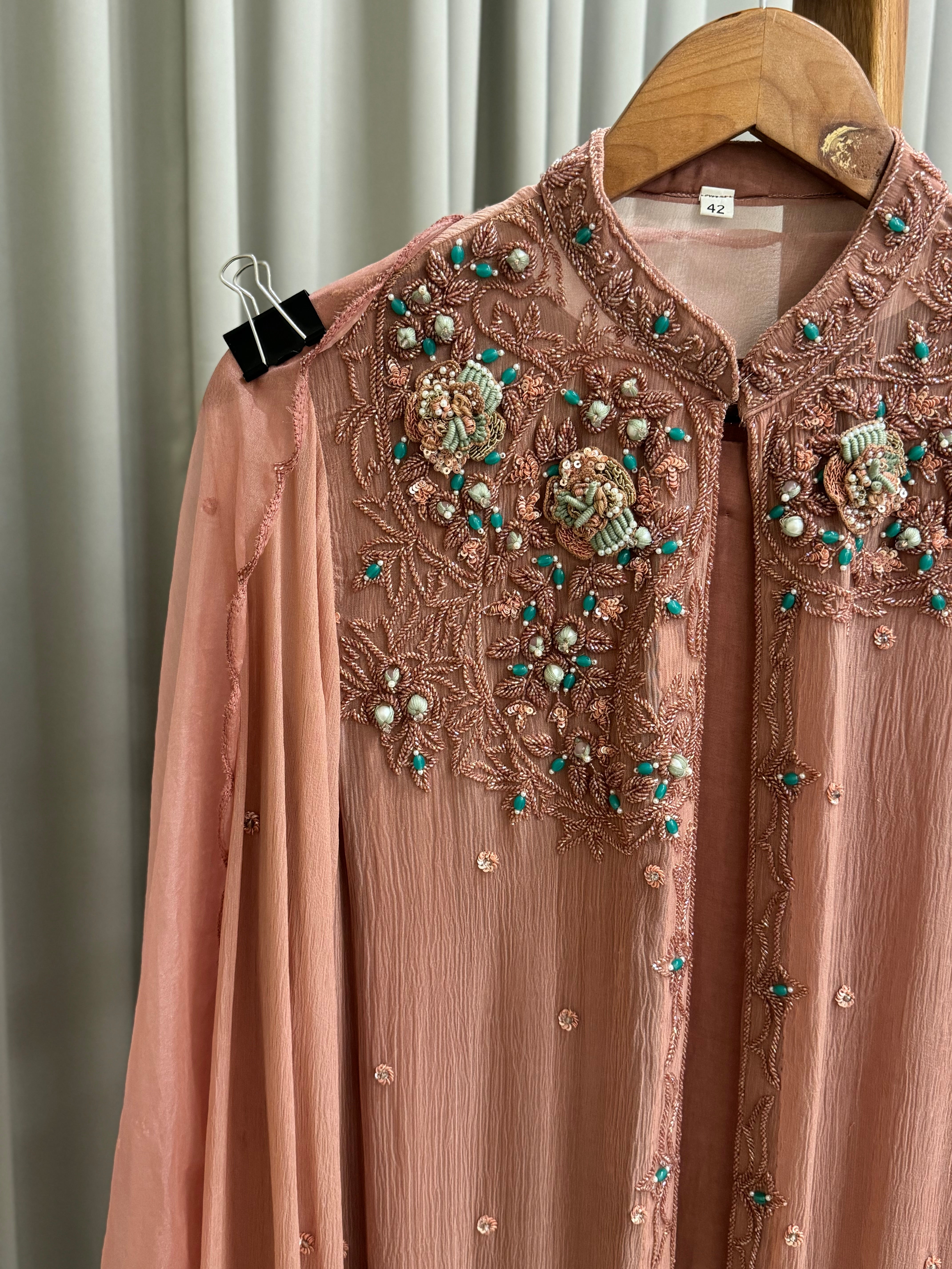 Premium Chiffon handworked jacket  with scalloped organza dupatta