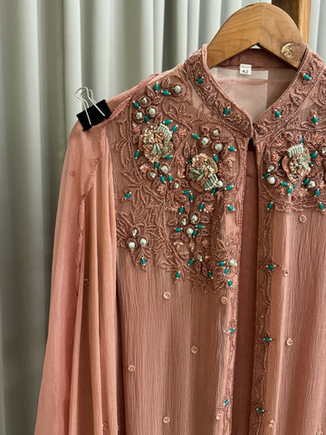 Premium Chiffon handworked jacket  with scalloped organza dupatta