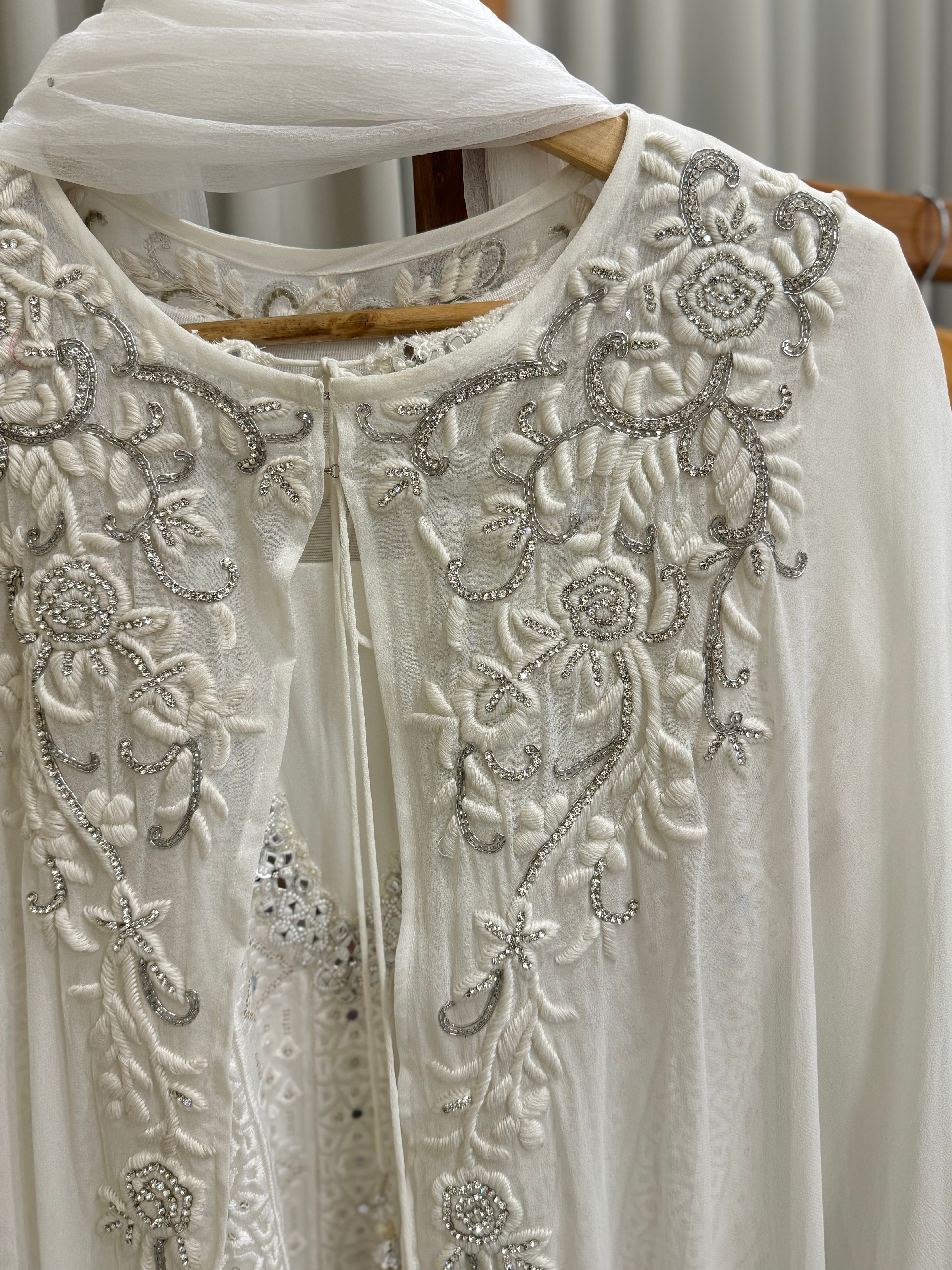 Premium Chiffon handworked jacket style suit-white 10512