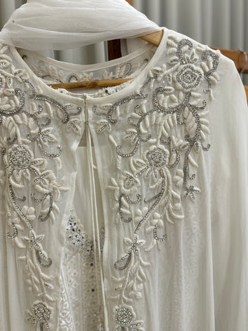 Premium Chiffon handworked jacket style suit-white 10512