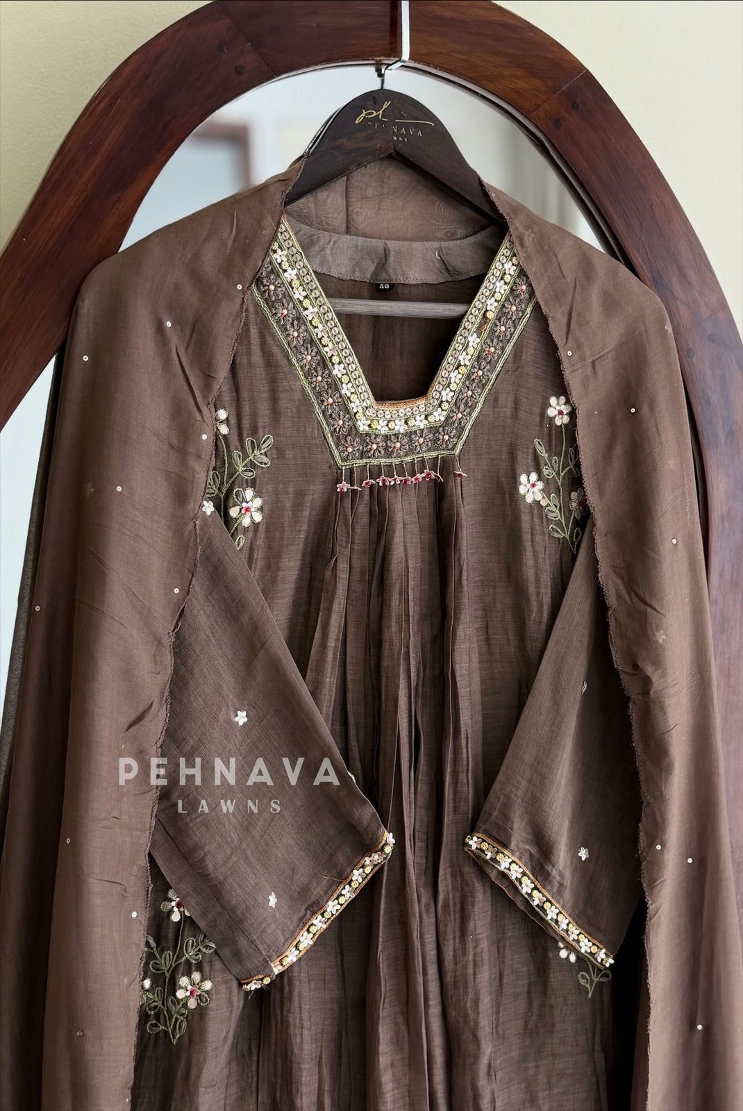 Pleated Yoke Embroidered Suit Set