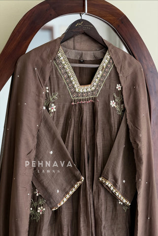 Pleated Yoke Embroidered Suit Set