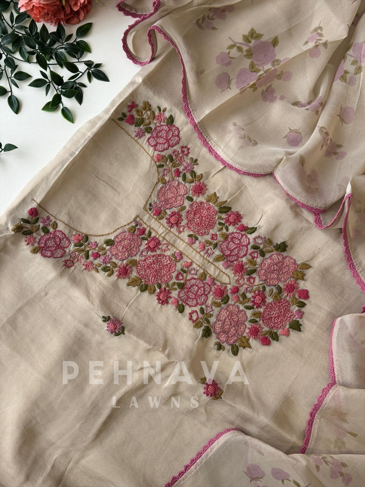 Premium Crushed Tissue Embroidered Unstitched Suit No.2 - Pehnava Lawns