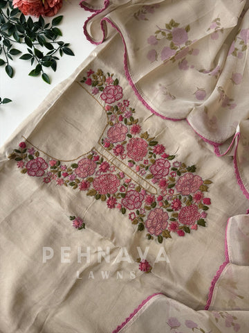 Premium Crushed Tissue Embroidered Unstitched Suit No.2 - Pehnava Lawns