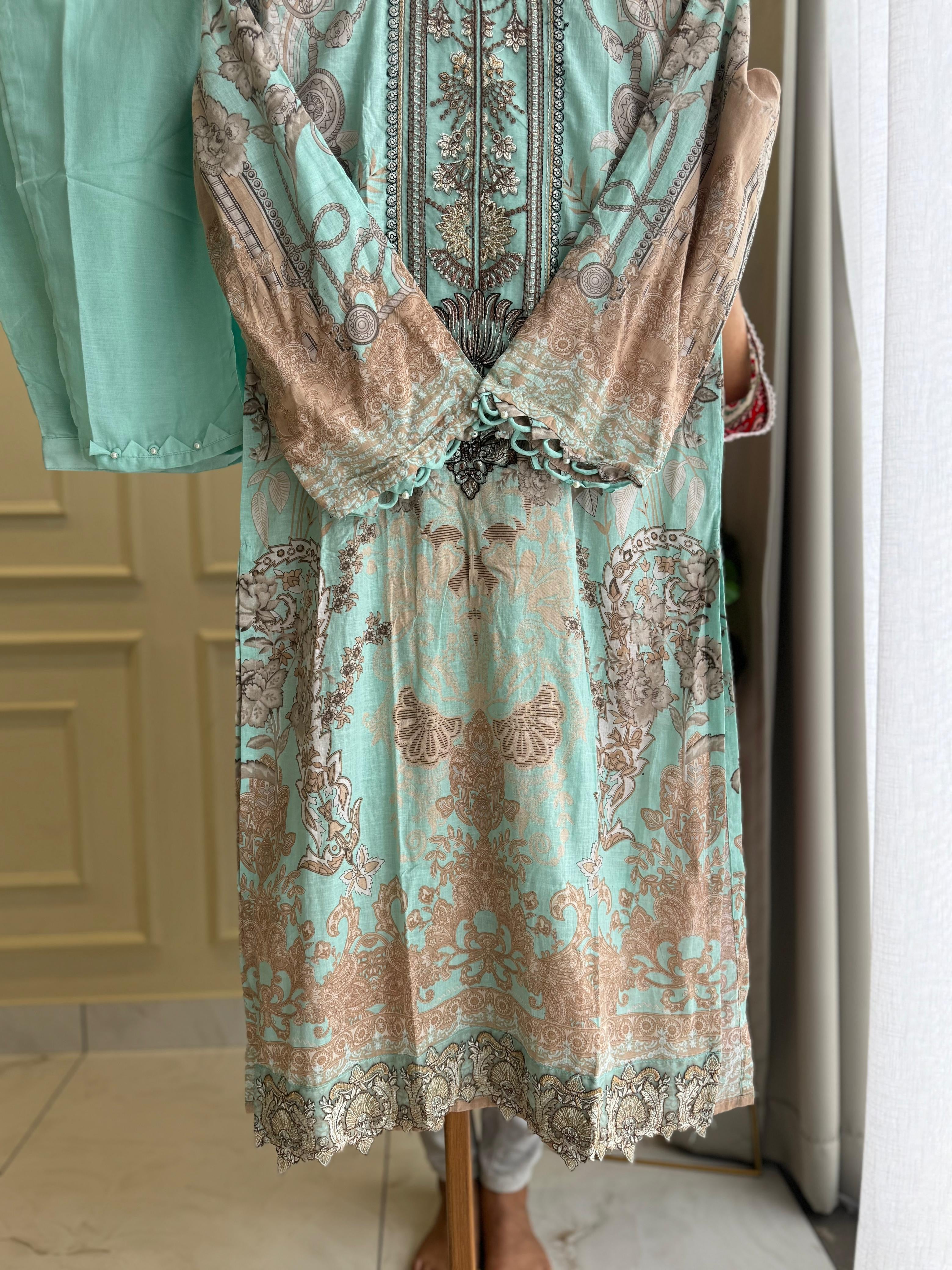 New Stitched Embellished Floral Suit-3