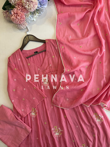 Blush Bloom Glass Chanderi