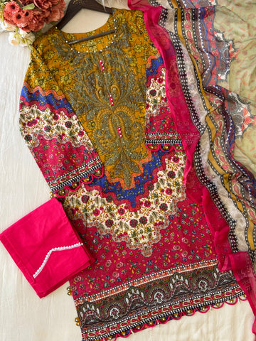 Floral Printed Ethnic Pak-Suit Ft. Chiffon/Cotton Dupatta-006