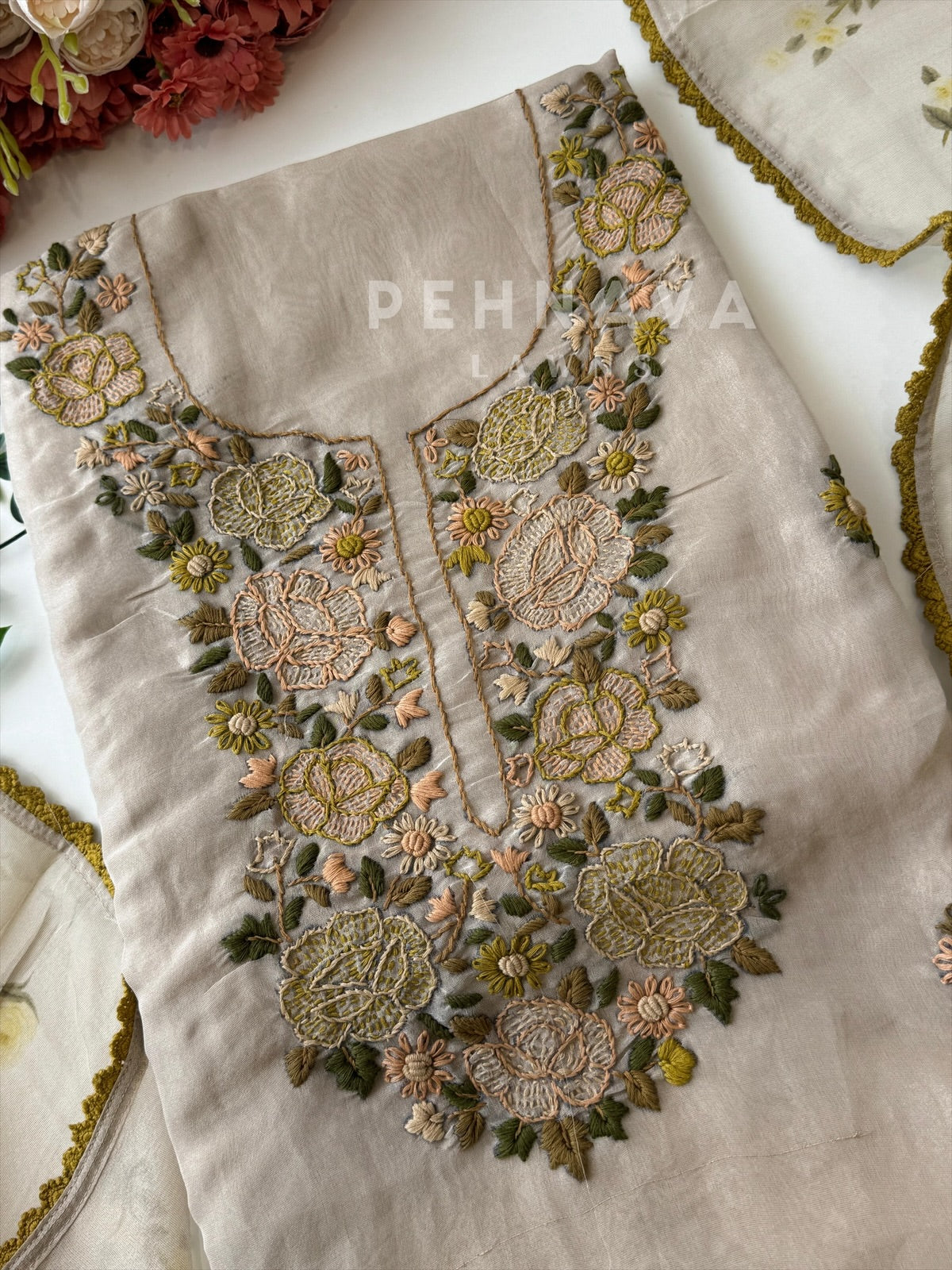 Premium Crushed Tissue Embroidered Unstitched Suit No.2 - Pehnava Lawns
