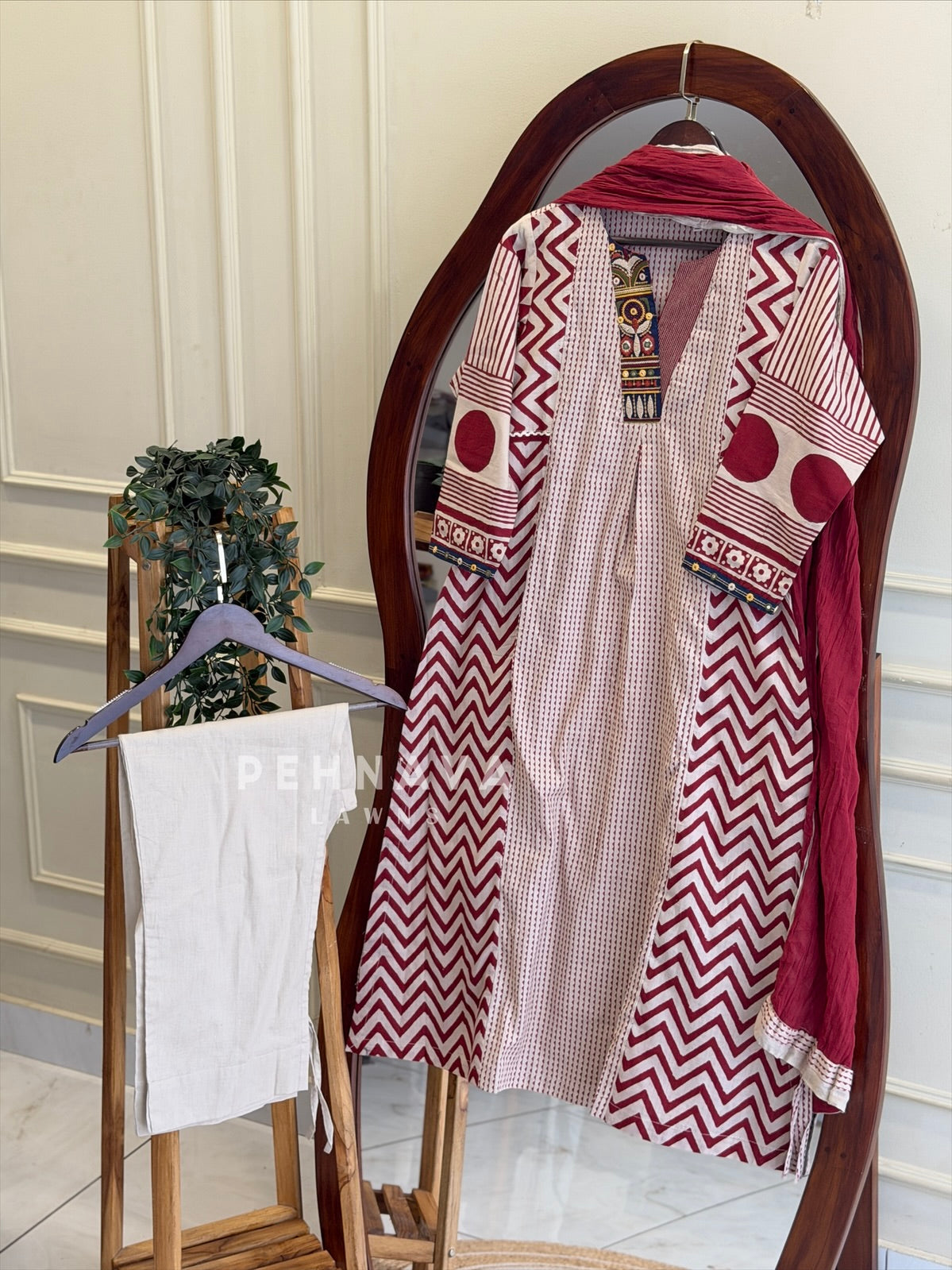 Neck Embellished Cotton Suit Set-13211