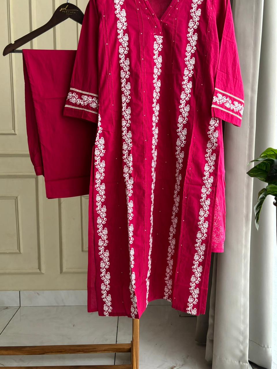 Hot Pink Embroidered Lawn