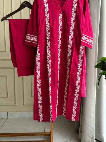 Hot Pink Embroidered Lawn