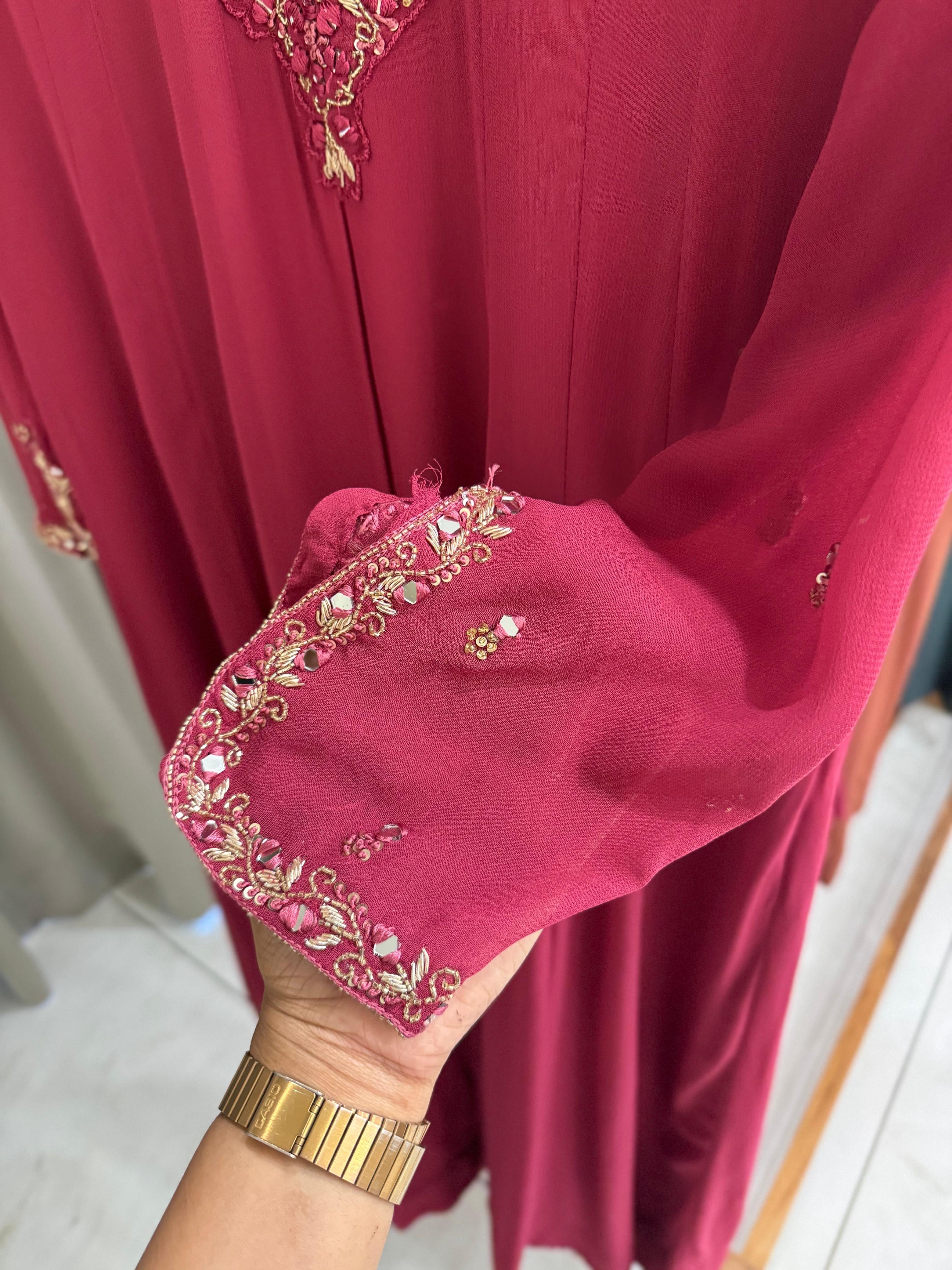 Full-flaired front slitted Gown with hand and Neck detailings