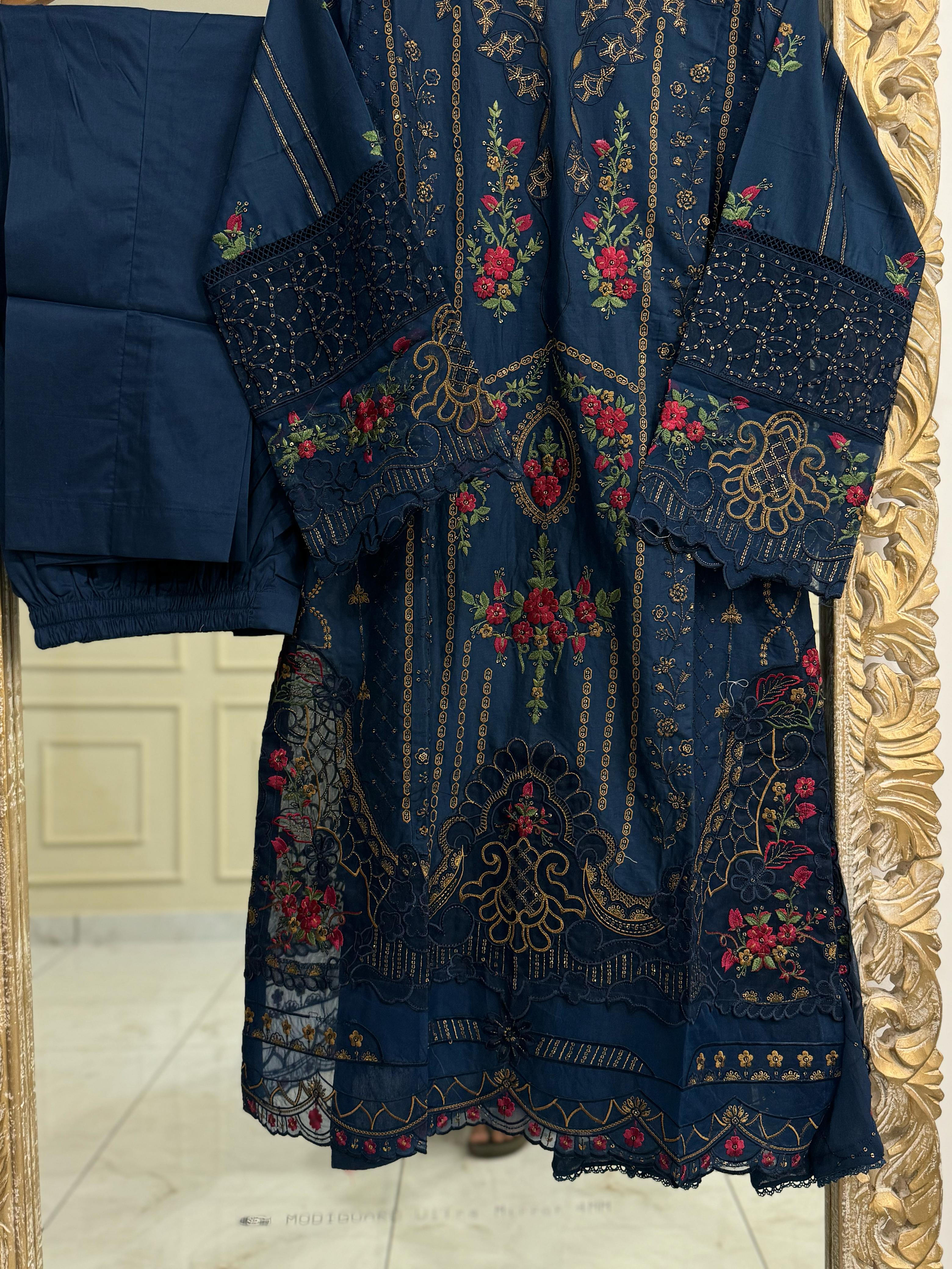 Pure Lawn Embroidery Suit-D10
