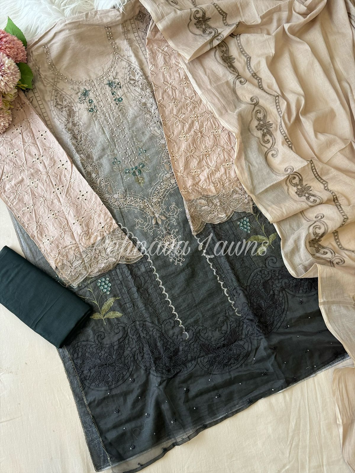 Cotton Embroidered Suit with Cotton Dupata