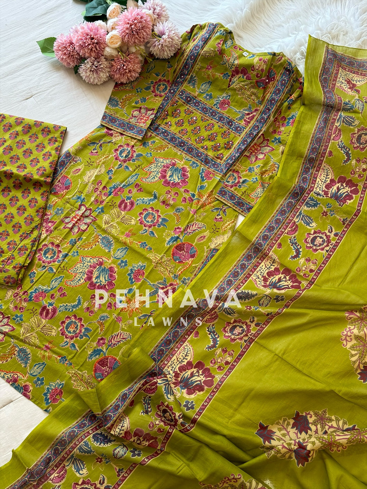 Pure cotton floral printed three peice ready to wear suit