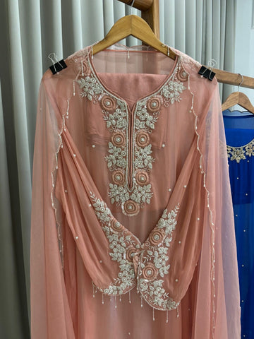 Premium Chiffon handwork suit with bottom and organza dupatta-2219
