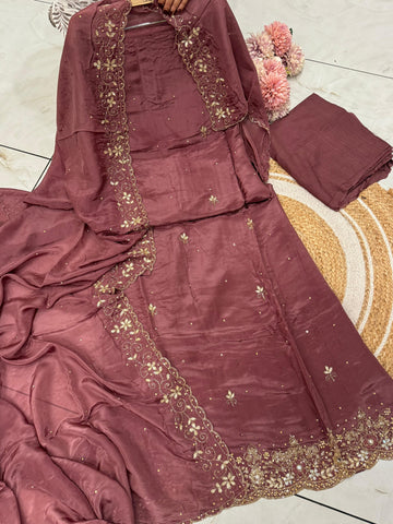 Pure Crepe Handworked Un-stitched suit-1678