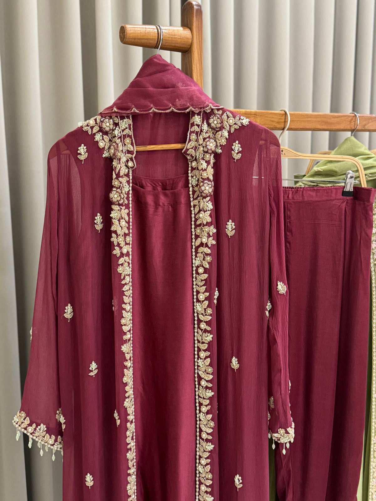 Premium Chiffon handworked jacket style with scalloped organza dupatta