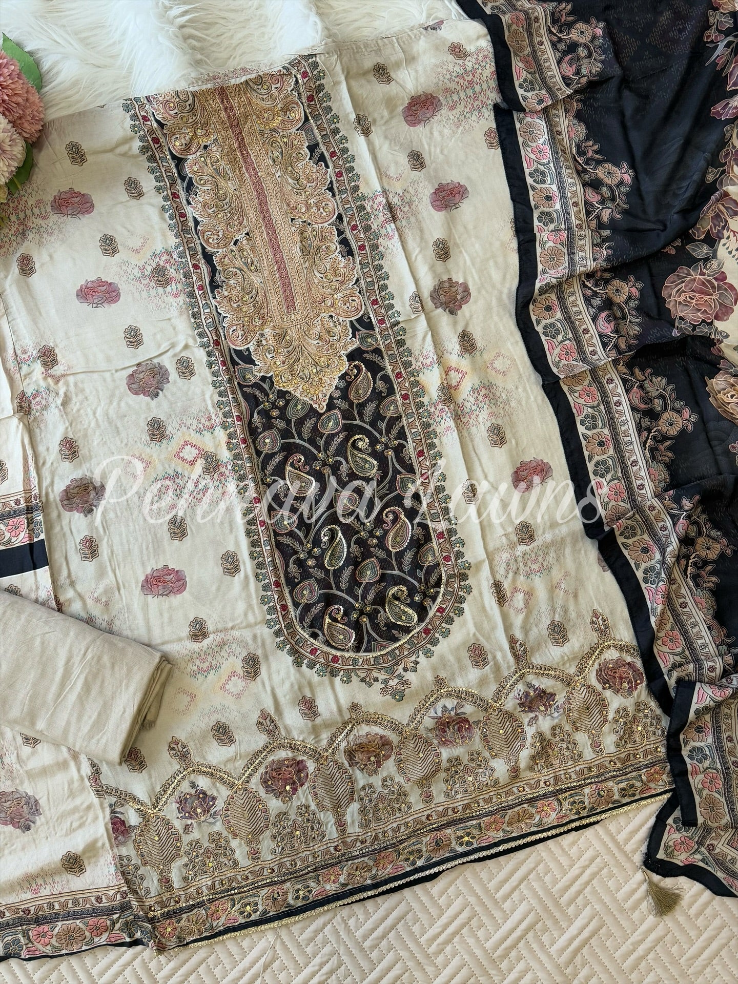 Pure  muslin with detailings  and muslin Dupatta-281
