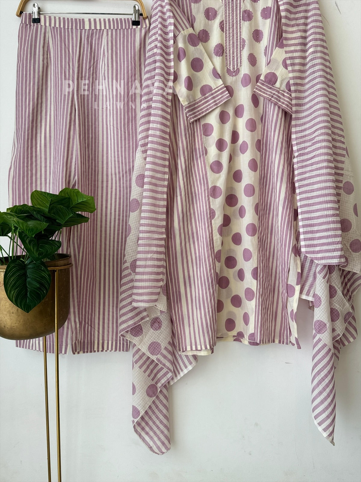 Cotton Parallel & Polka Suit Set-3169 - Pehnava Lawns