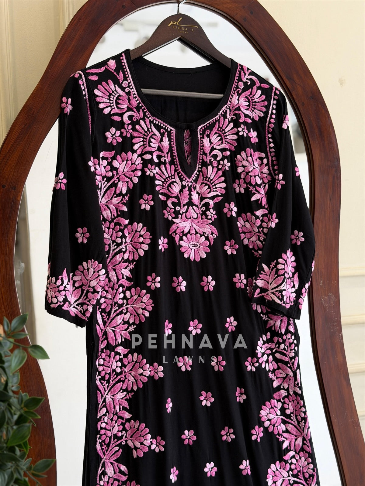 Black & Pink/Gold Authentic Lucknowi Chikankari Kurta