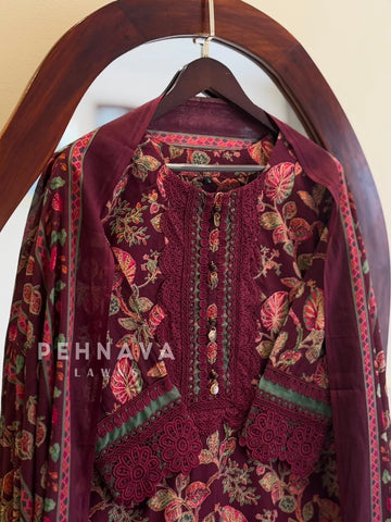 Lace Trimmed Printed Suit Set 253
