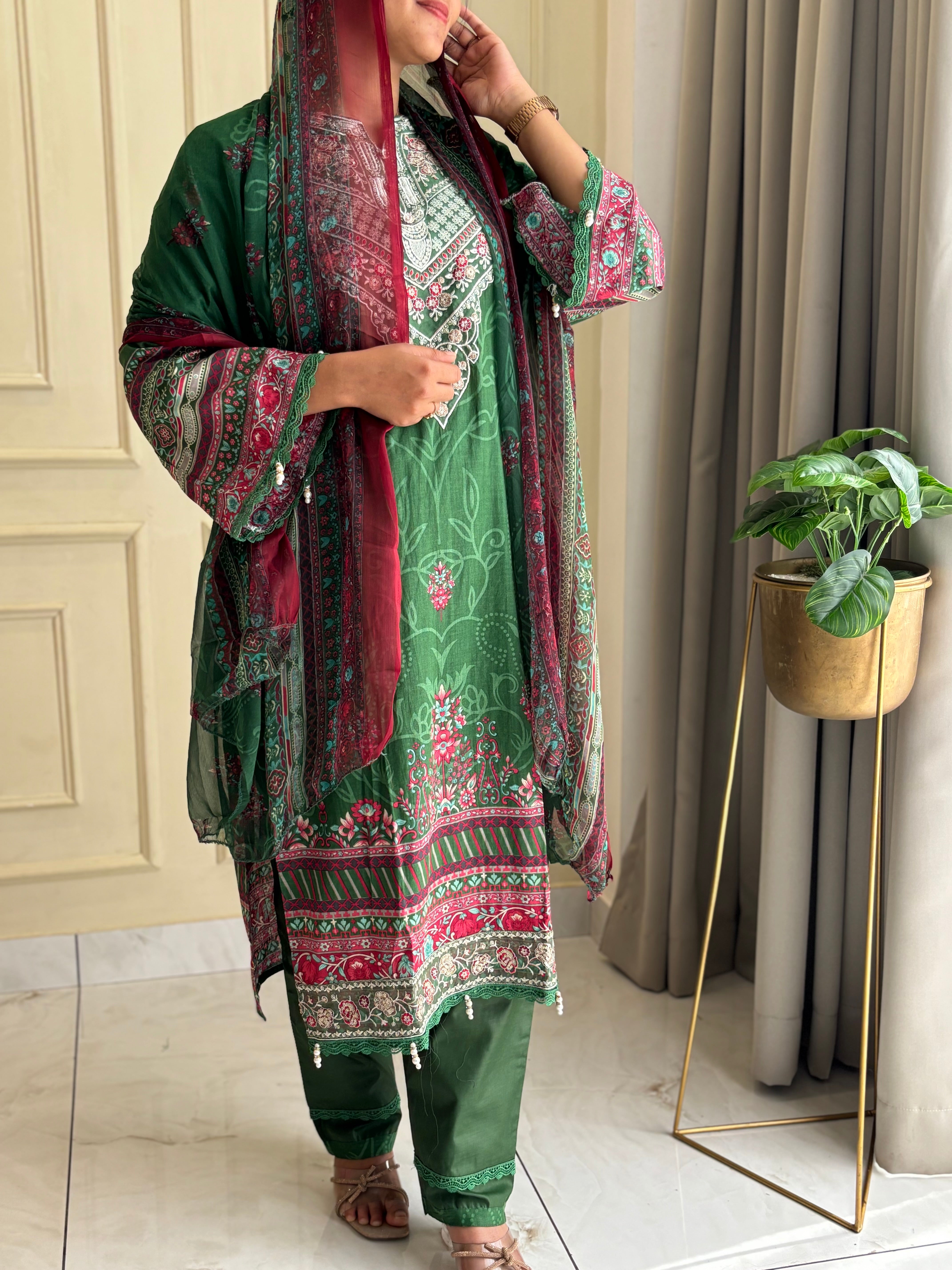 Green Cotton Casual Pak Suit-