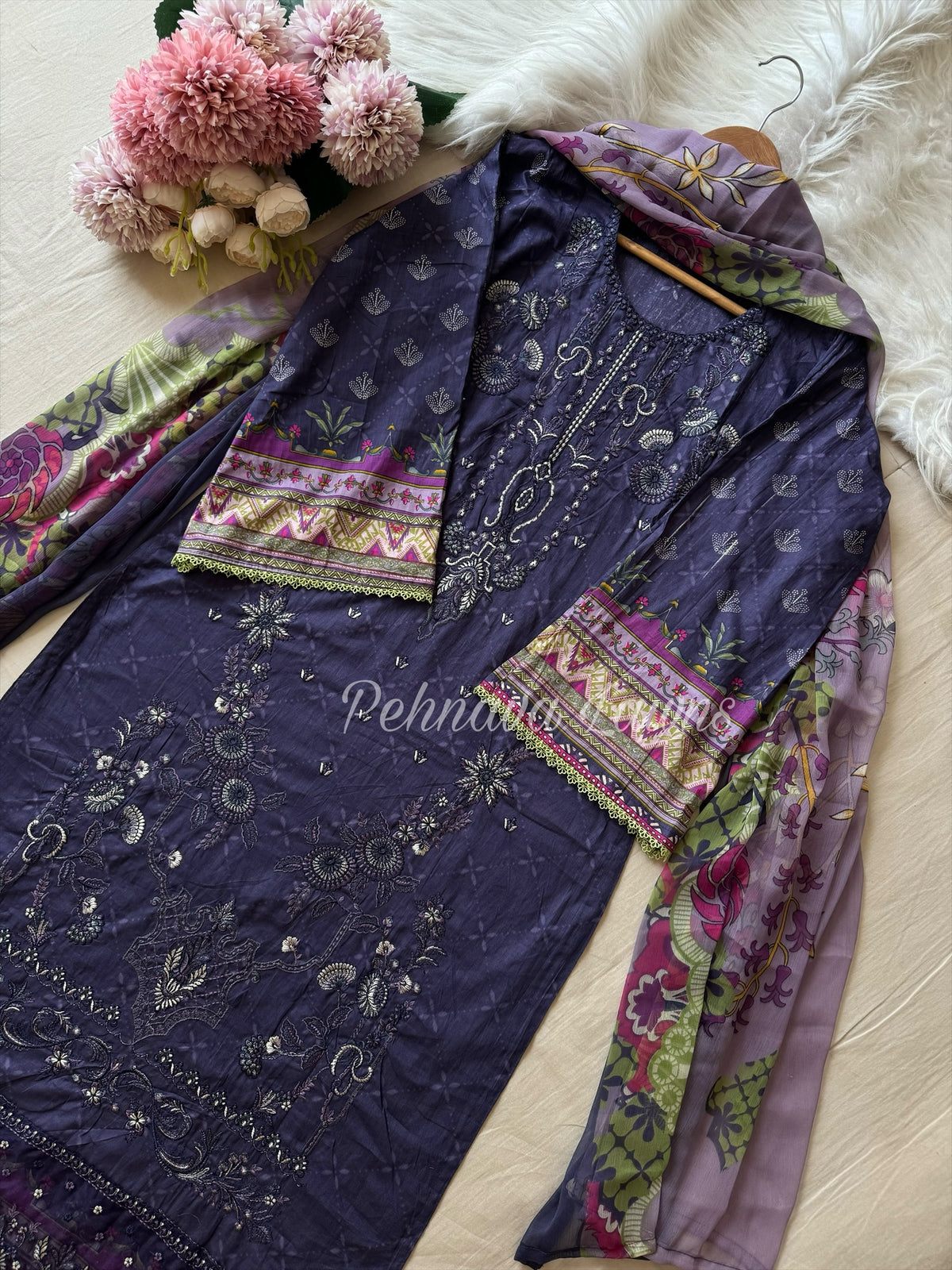 Fully embroidered cotton suit -3559