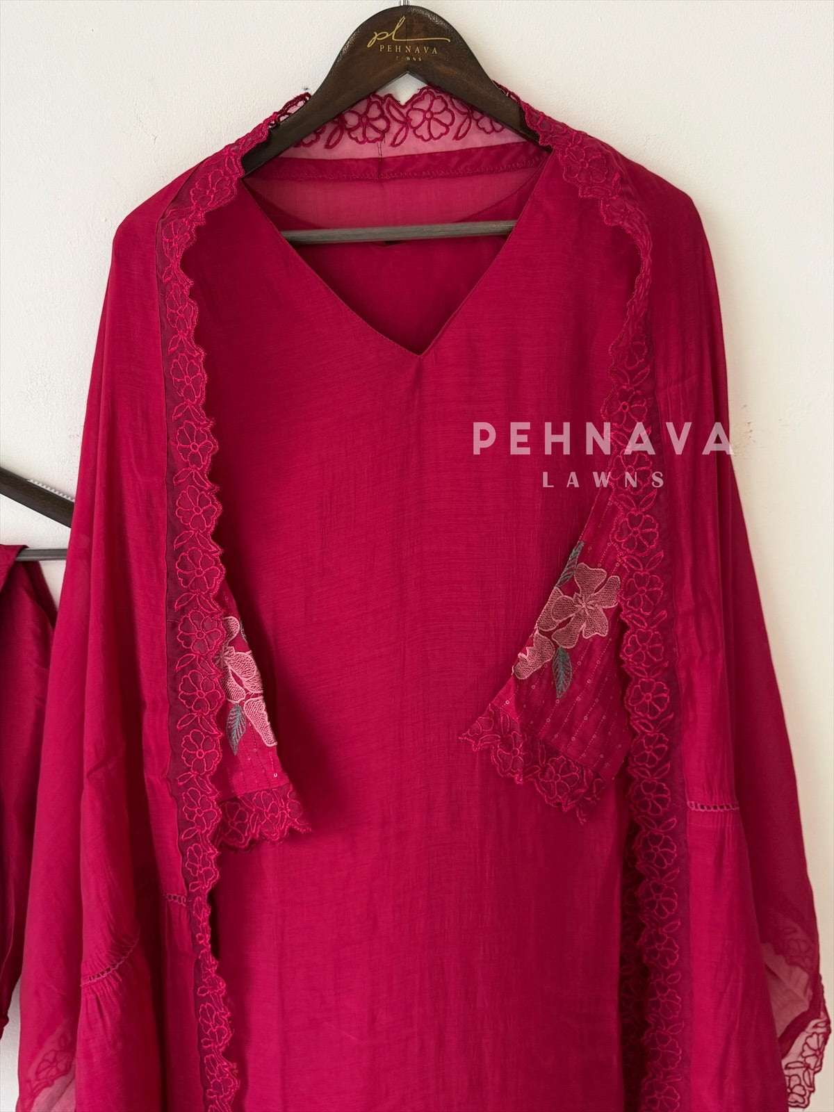 Lace‑Trimmed Embroidery Lawn Suit-16327