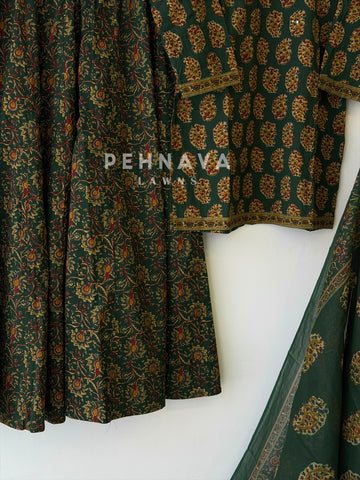 Floral Block Print Three Piece Set 6003