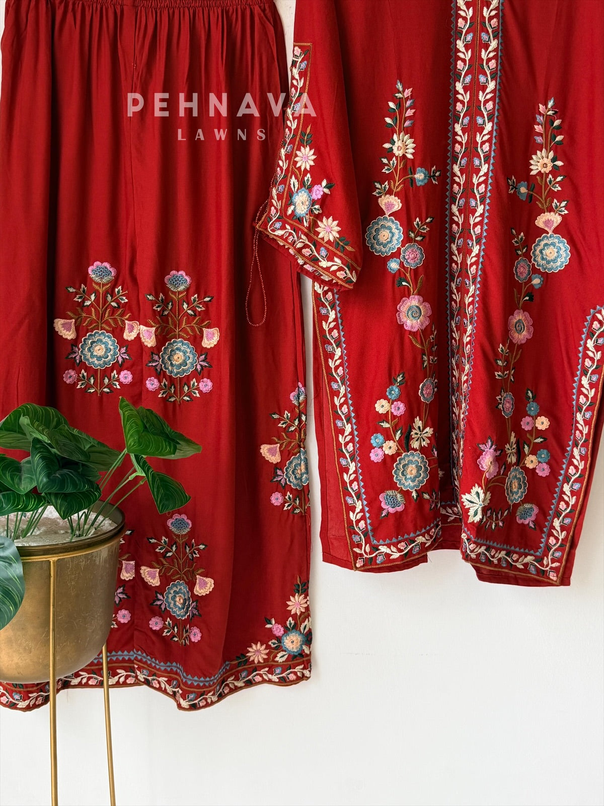 Floral Embroidered Three Piece Suit