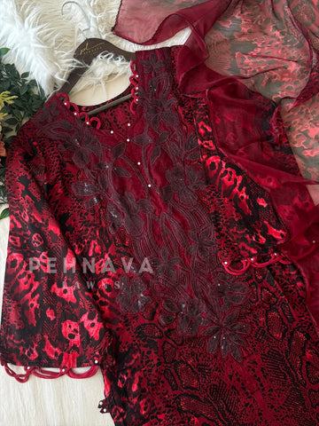 Red Embroidered Kurta Set