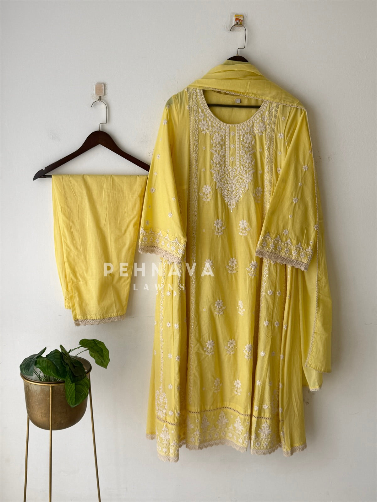 Cotton Chikankari Embroidered Ensemble-LRC 346