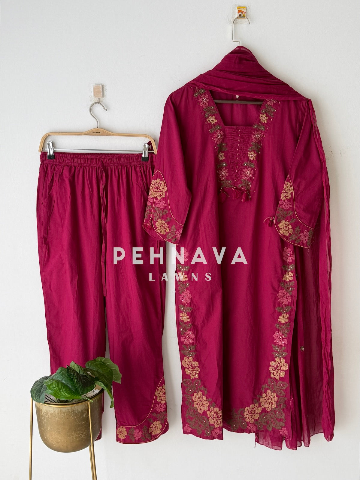 Border Embroidered Three Piece Set-13200