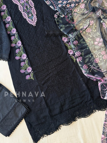 Embroidered Floral Lawn Suit With Printed Dupatta-1624 - Pehnava Lawns