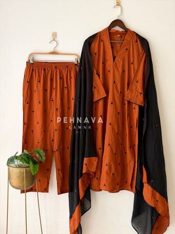 Women's V-Neck Embroidered Cotton Suit Set with Dupatta | Style | Pehnava