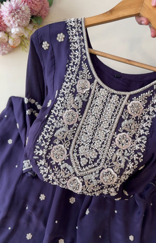 Heavy Handworked chinnon Anarkali Suit-vine