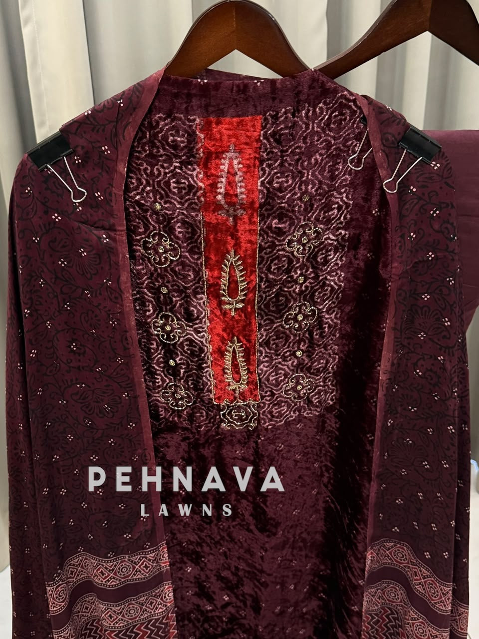 Velvet Ajrakh Printed Unstitched Suit