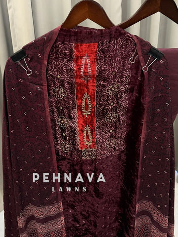 Velvet Ajrakh Printed Unstitched Suit