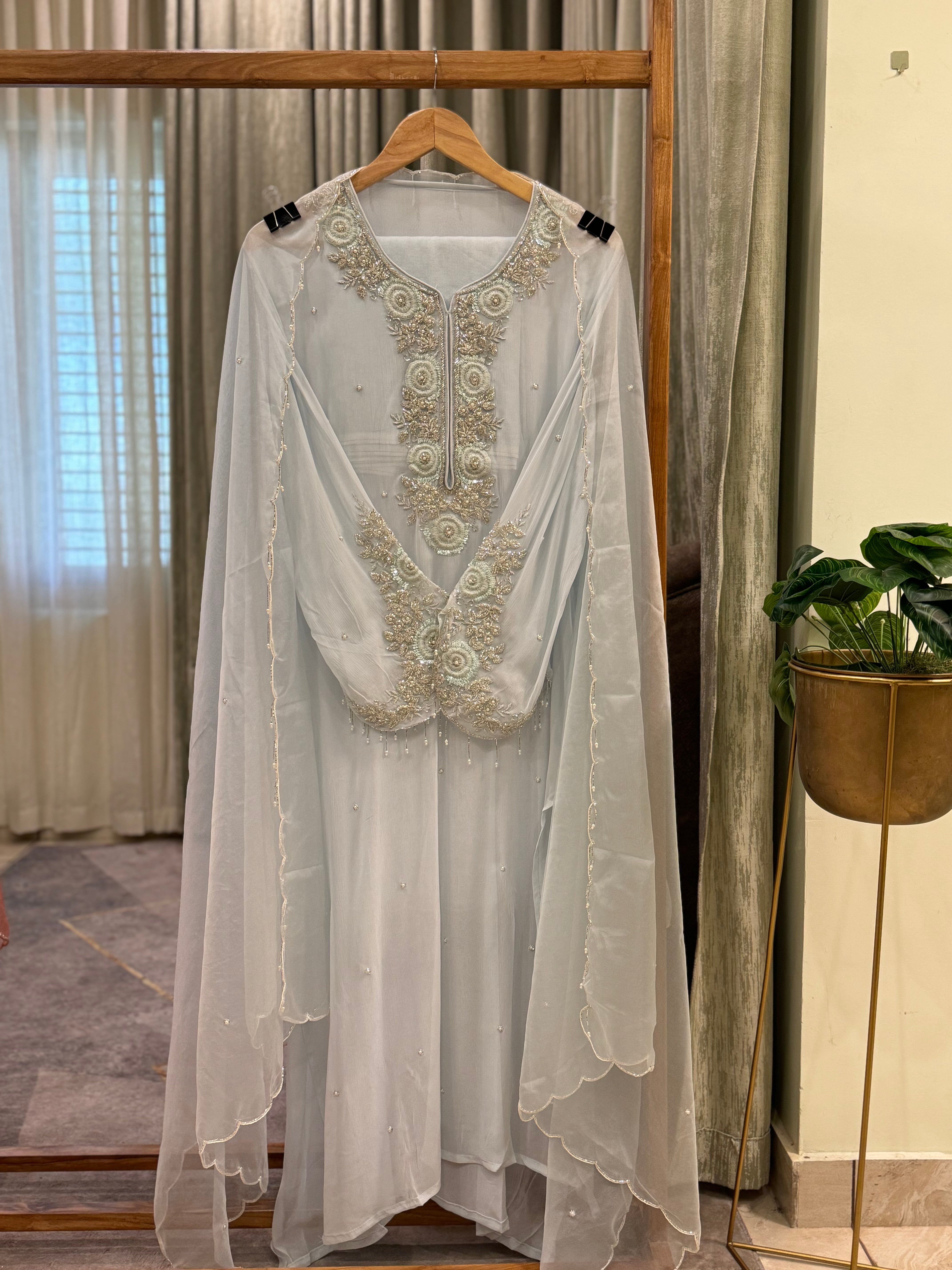 Premium Chiffon handwork suit with bottom and organza dupatta-2219