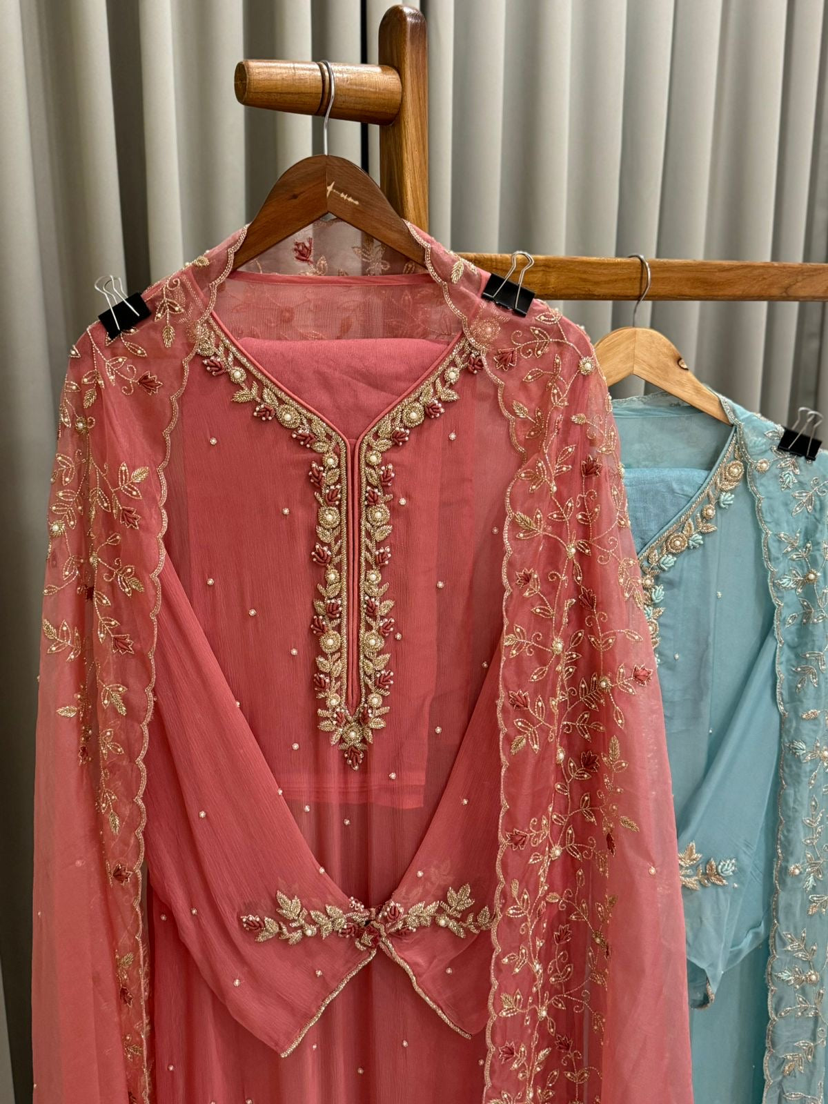 Premium organza  handwork suit with bottom and organza  hand  worked dupatta-1098